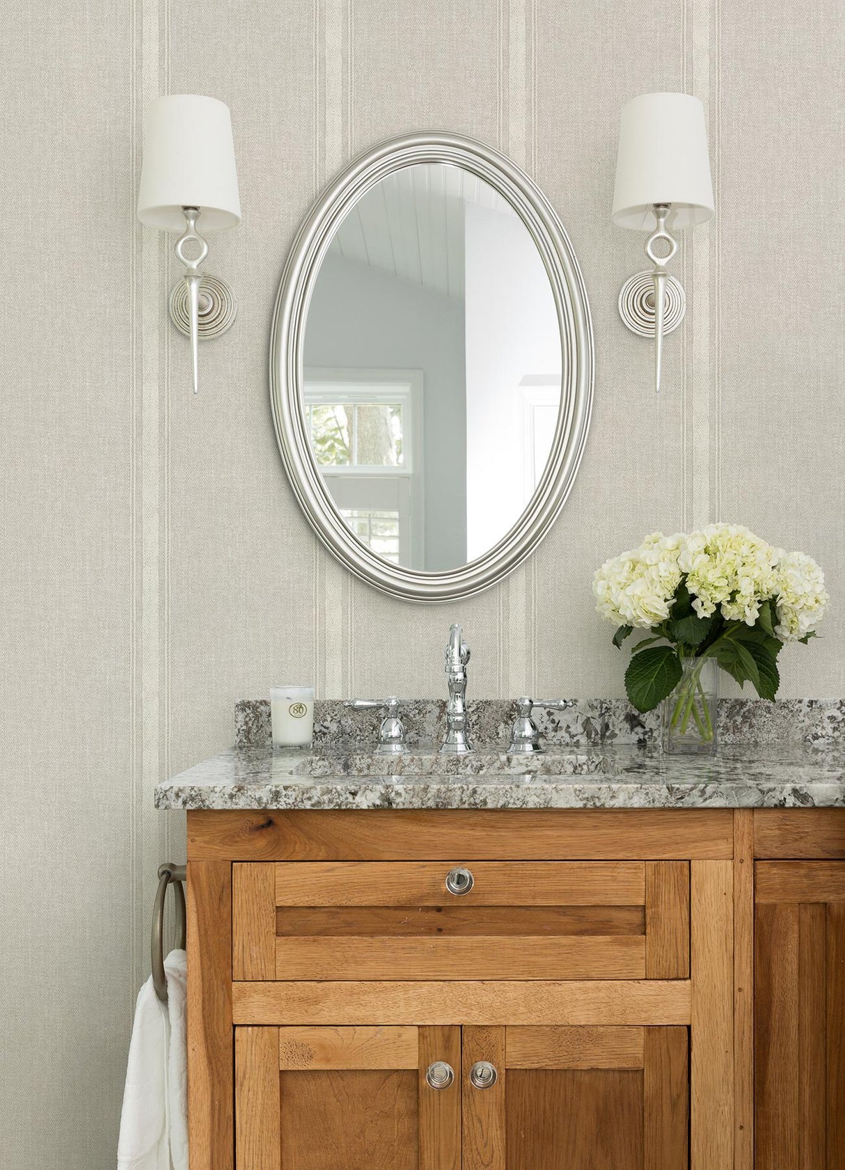 York Linette Beige Fabric Stripe Wallpaper