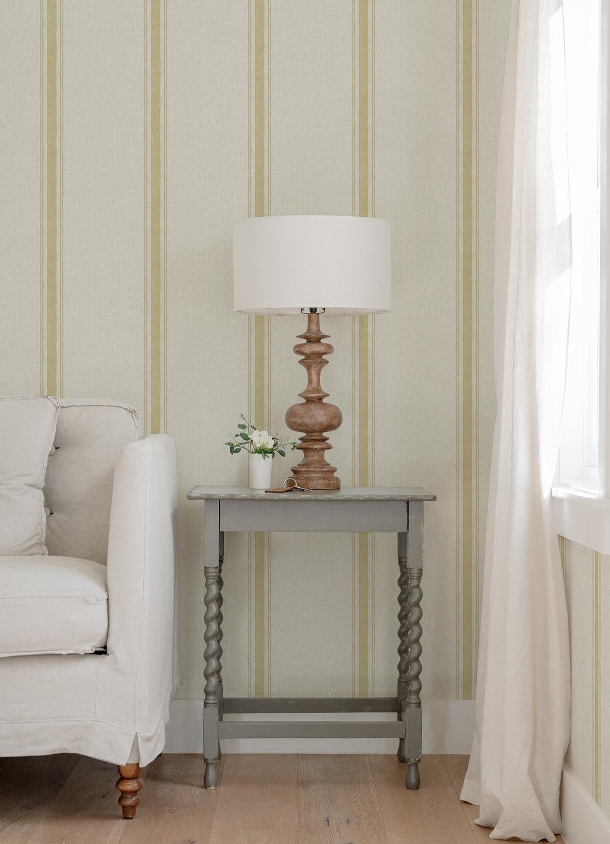 York Linette Wheat Fabric Stripe Wallpaper
