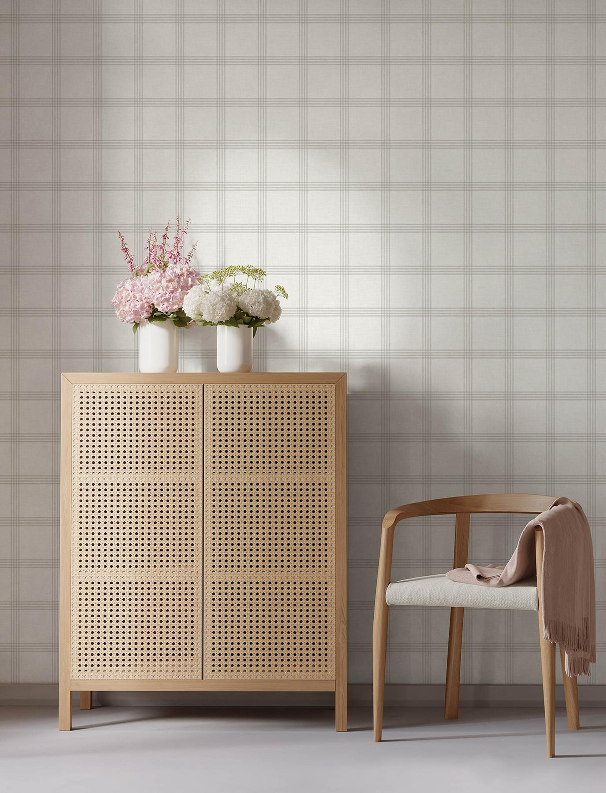 York Twain Light Grey Plaid Wallpaper