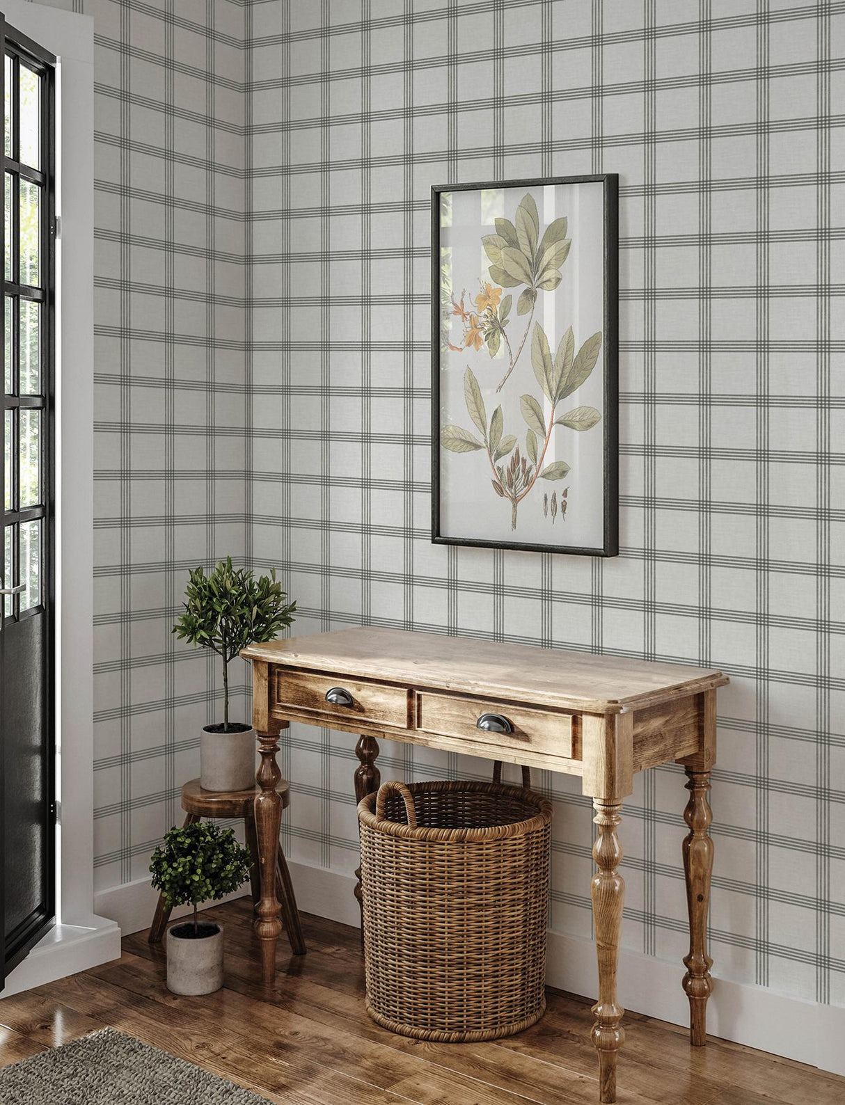York Twain Charcoal Plaid Wallpaper