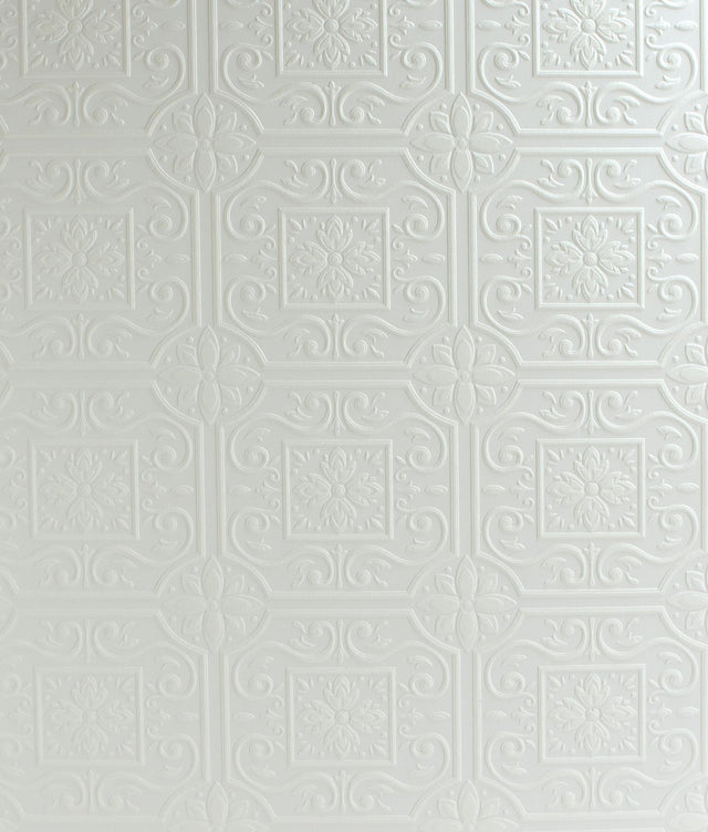 York Ibold White Tin Ceiling Scroll Paintable Wallpaper