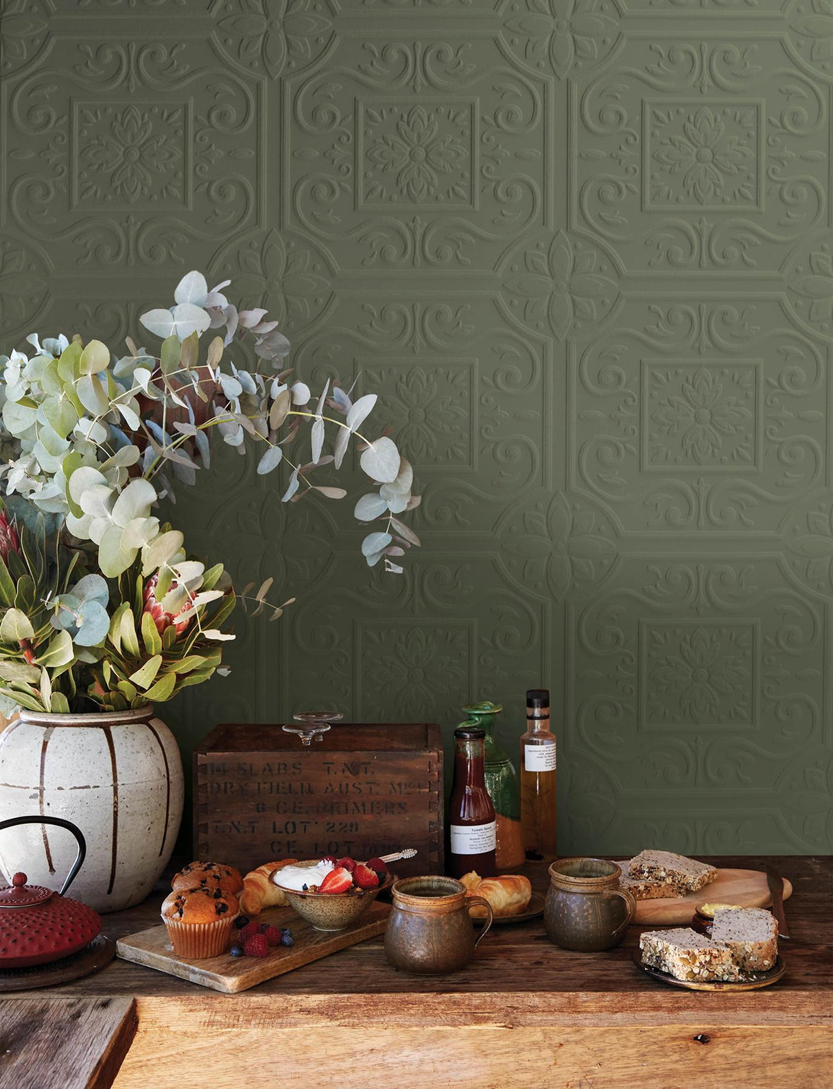 York Ibold White Tin Ceiling Scroll Paintable Wallpaper
