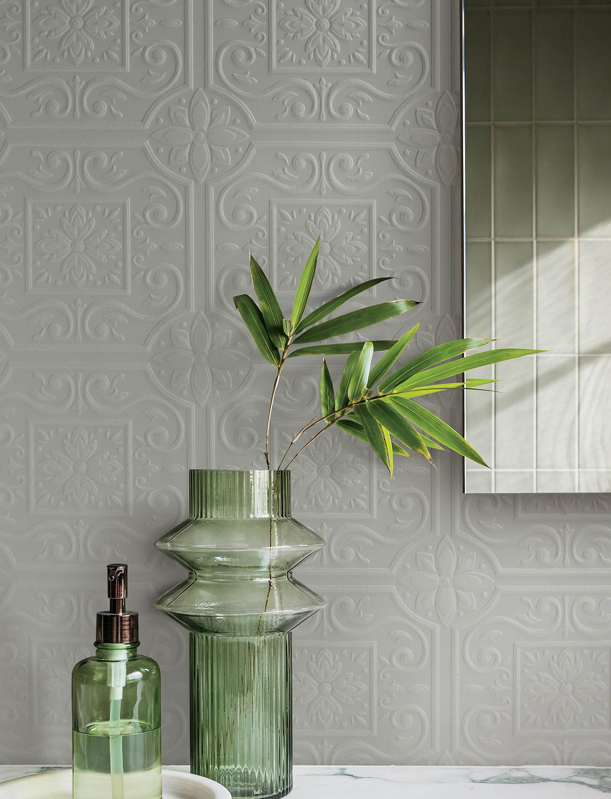 York Ibold White Tin Ceiling Scroll Paintable Wallpaper