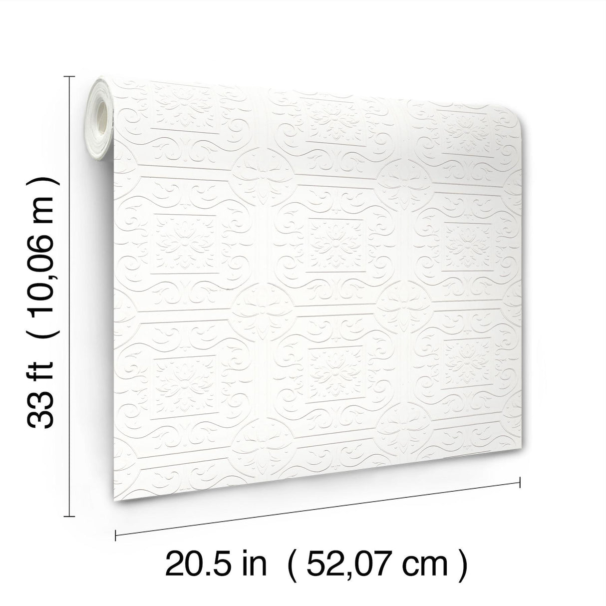 York Ibold White Tin Ceiling Scroll Paintable Wallpaper