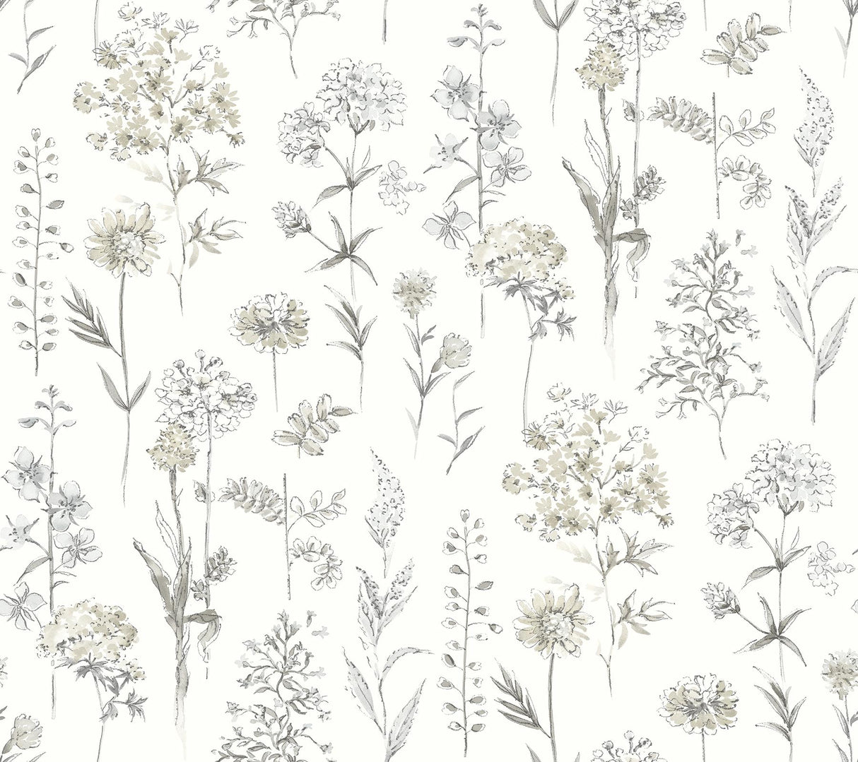 York Bergamot Light Grey Wildflower Wallpaper