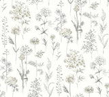 York Bergamot Light Grey Wildflower Wallpaper