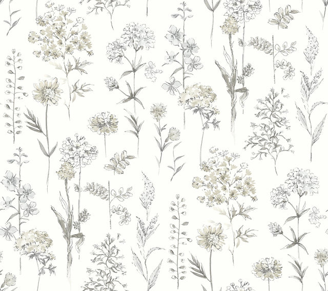 York Bergamot Light Grey Wildflower Wallpaper
