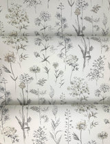 York Bergamot Light Grey Wildflower Wallpaper