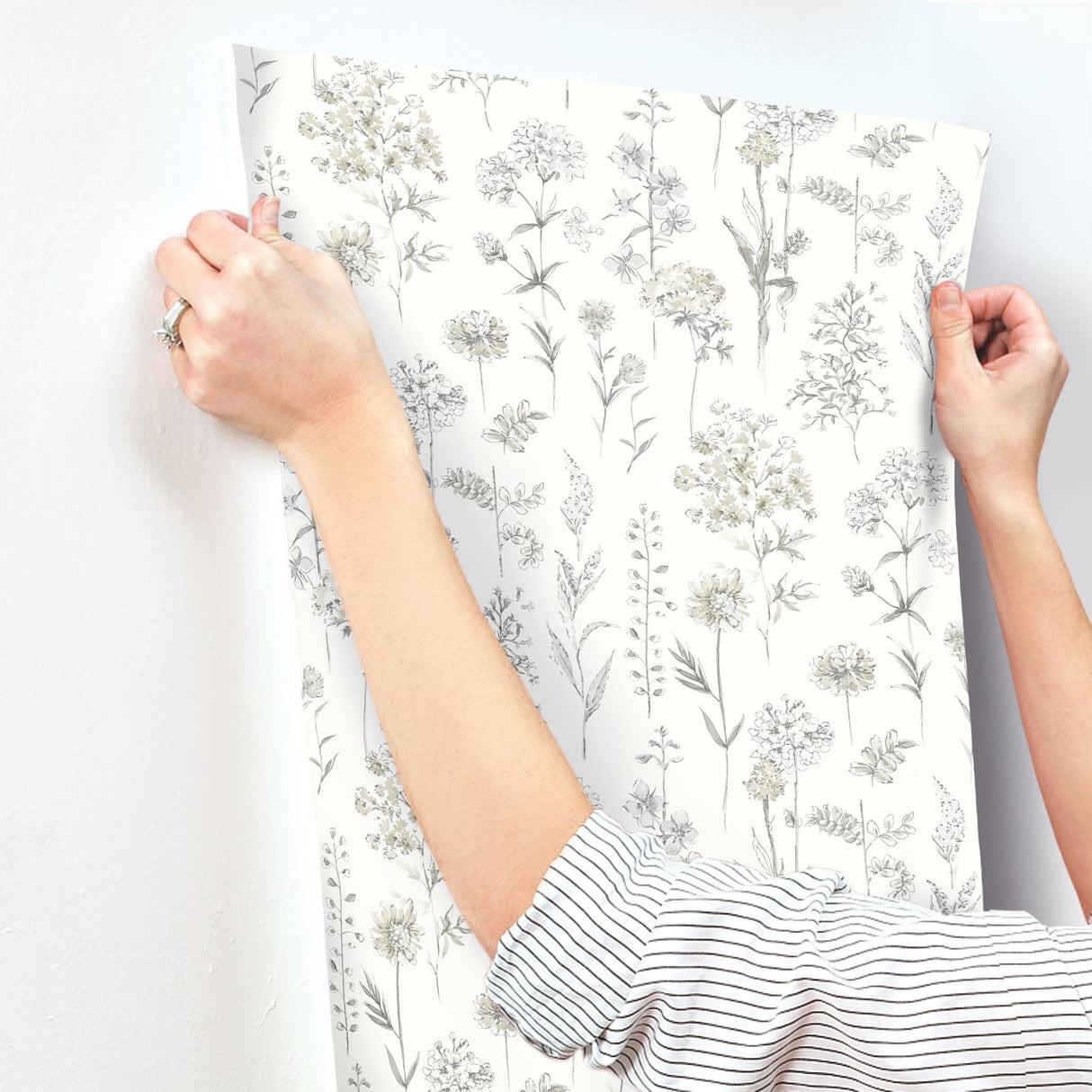 York Bergamot Light Grey Wildflower Wallpaper