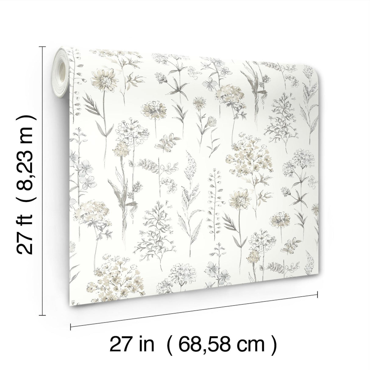 York Bergamot Light Grey Wildflower Wallpaper