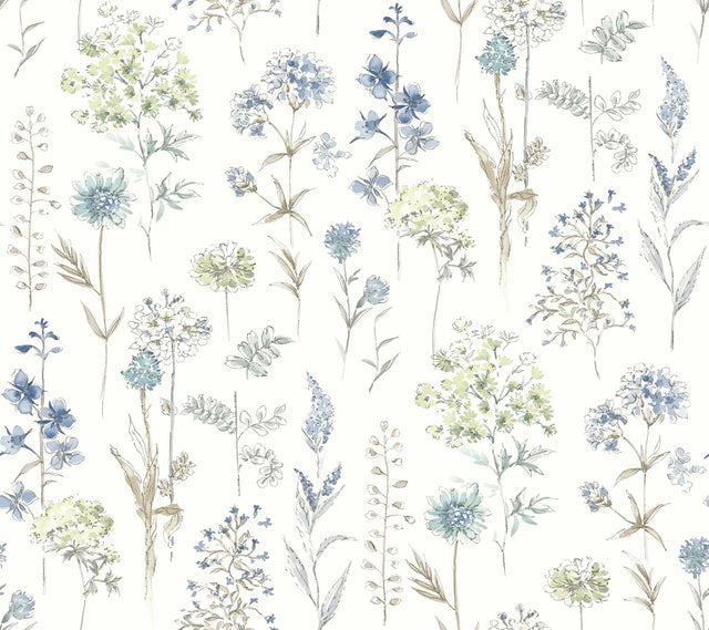 York Bergamot Sea Green Wildflower Wallpaper