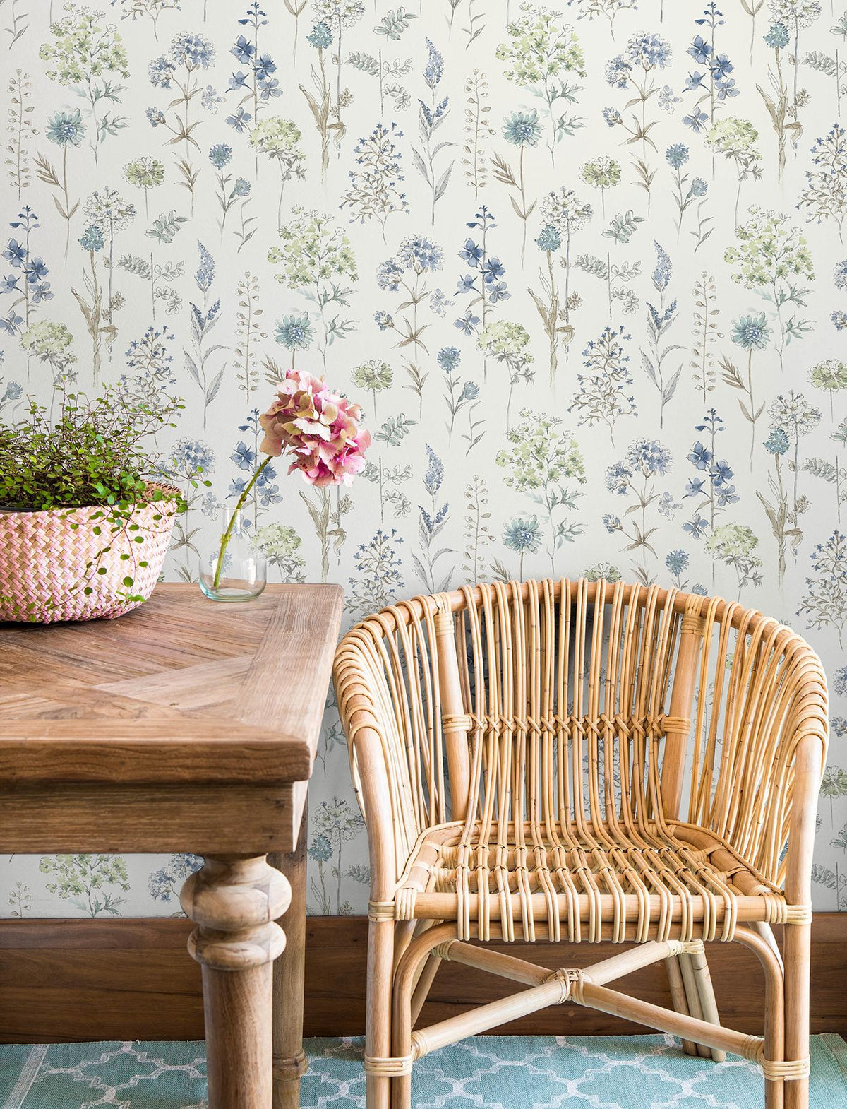 York Bergamot Sea Green Wildflower Wallpaper