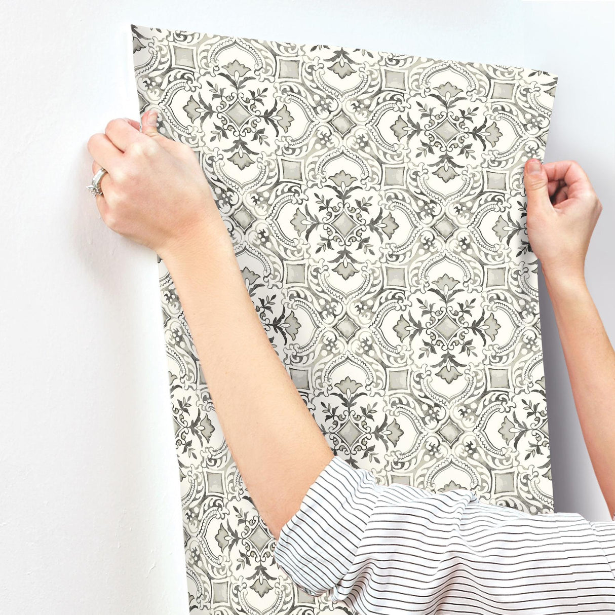 York Marjoram Black Floral Tile Wallpaper