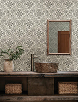 York Marjoram Black Floral Tile Wallpaper