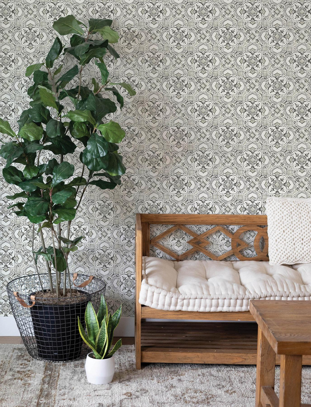 York Marjoram Black Floral Tile Wallpaper