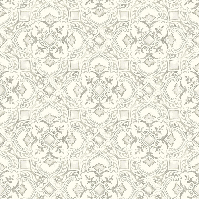 York Marjoram Light Grey Floral Tile Wallpaper