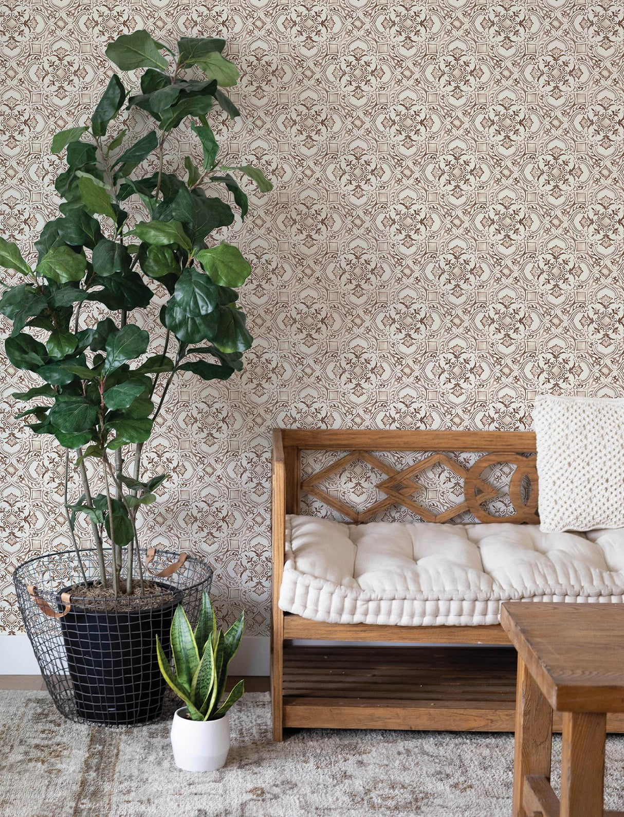 York Marjoram Light Grey Floral Tile Wallpaper