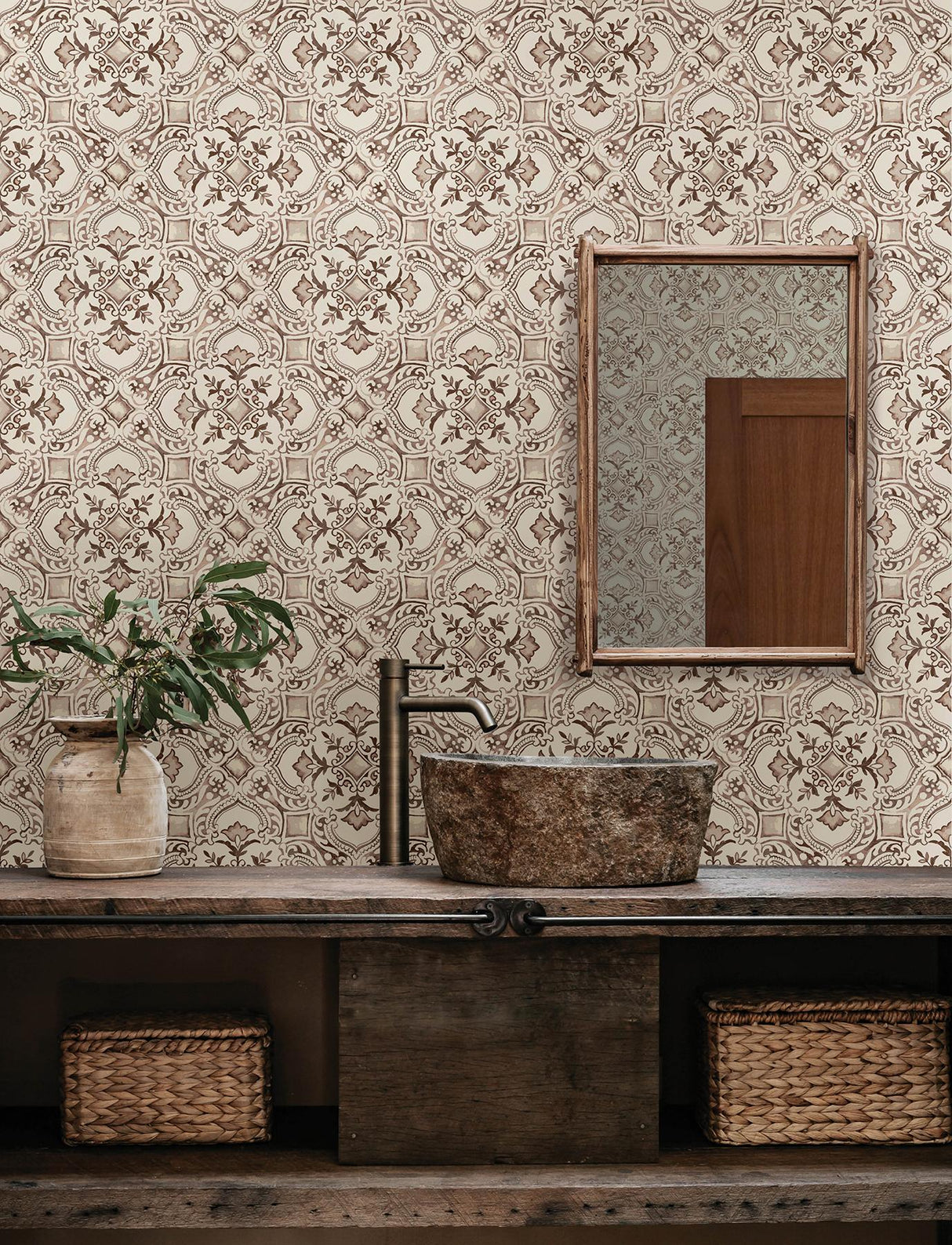 York Marjoram Blush Floral Tile Wallpaper