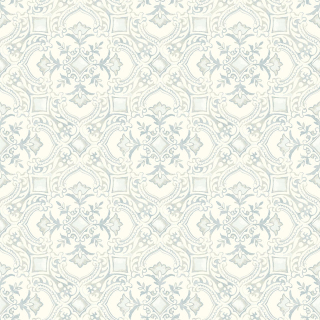 York Marjoram Light Blue Floral Tile Wallpaper