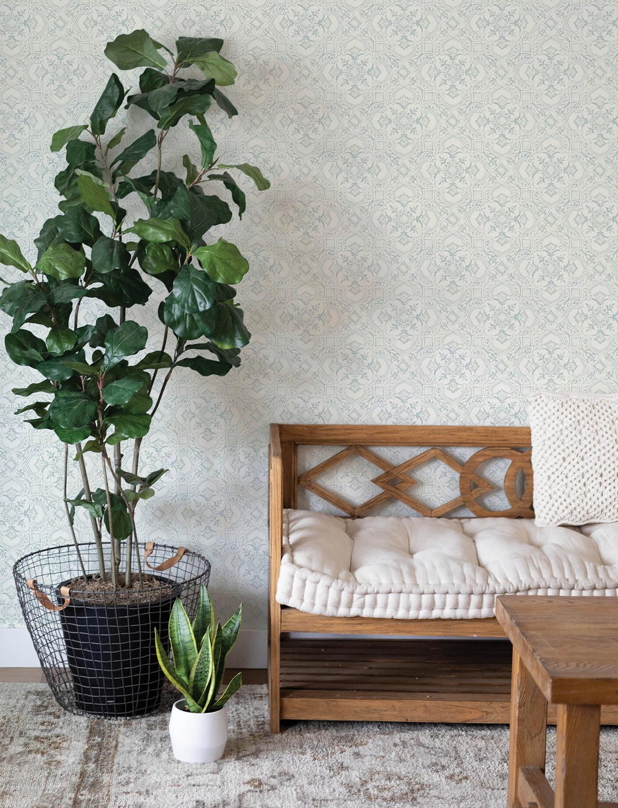 York Marjoram Light Blue Floral Tile Wallpaper