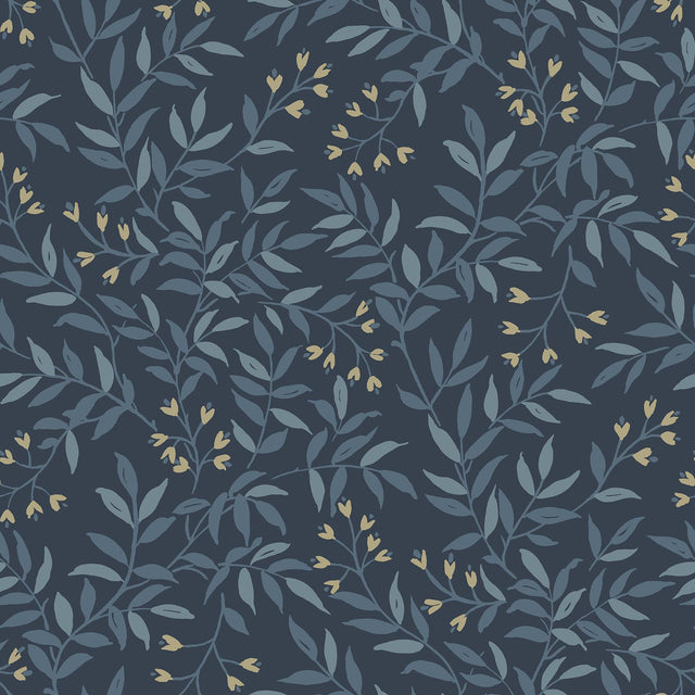 York Senna Navy Budding Vines Wallpaper