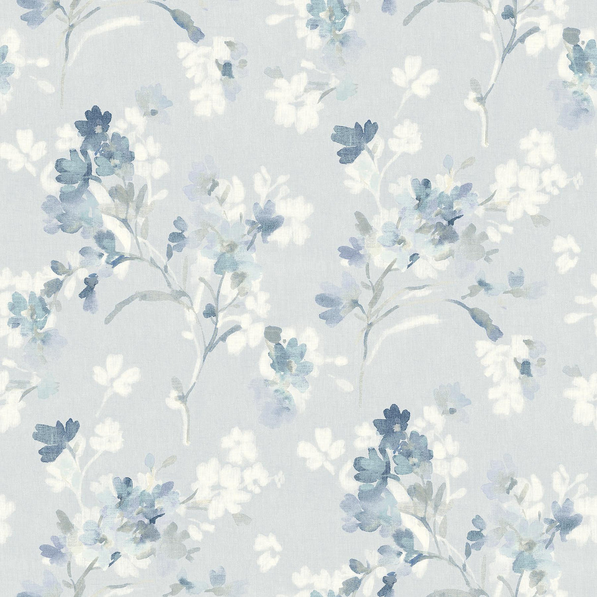 York Azalea Light Blue Floral Branches Wallpaper