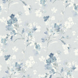 York Azalea Light Blue Floral Branches Wallpaper