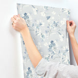 York Azalea Light Blue Floral Branches Wallpaper