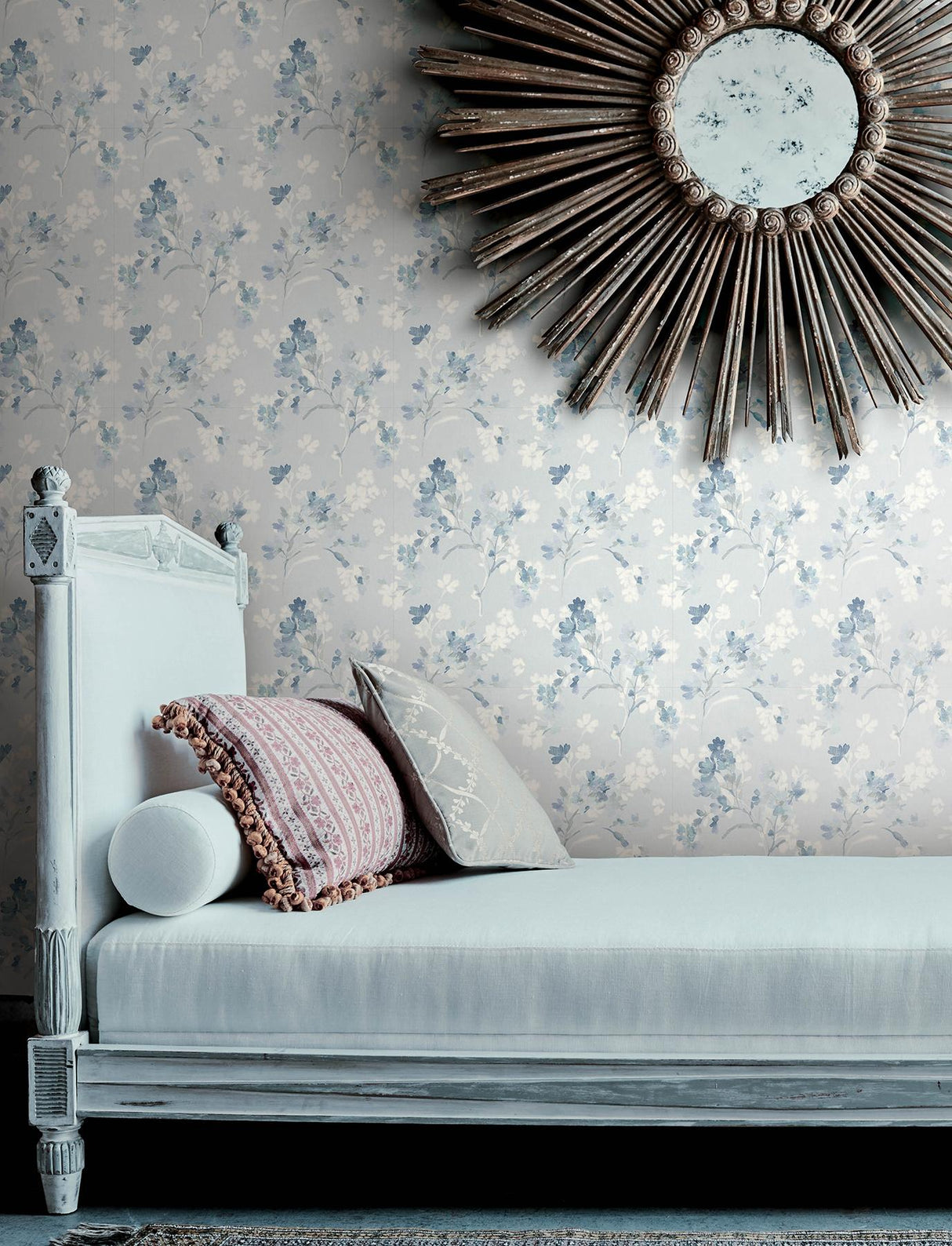 York Azalea Light Blue Floral Branches Wallpaper