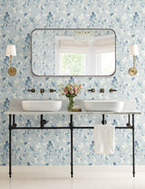 York Azalea Light Blue Floral Branches Wallpaper