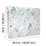 York Azalea Light Blue Floral Branches Wallpaper