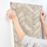 York Canelle Rust Brick Herringbone Wallpaper