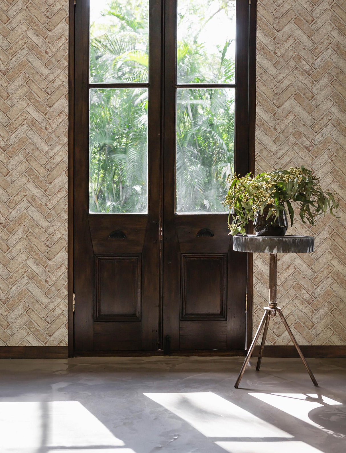 York Canelle Rust Brick Herringbone Wallpaper