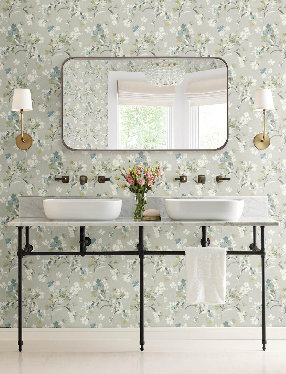 York Azalea Light Grey Floral Branches Wallpaper