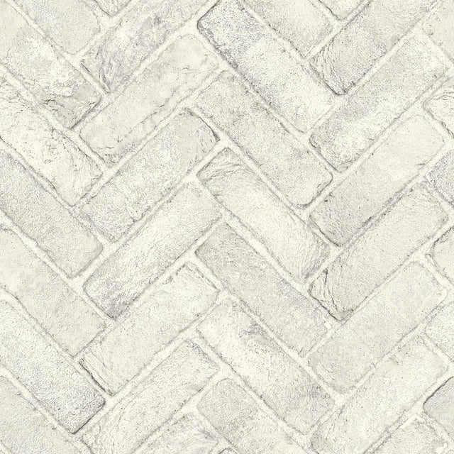 York Canelle White Brick Herringbone Wallpaper