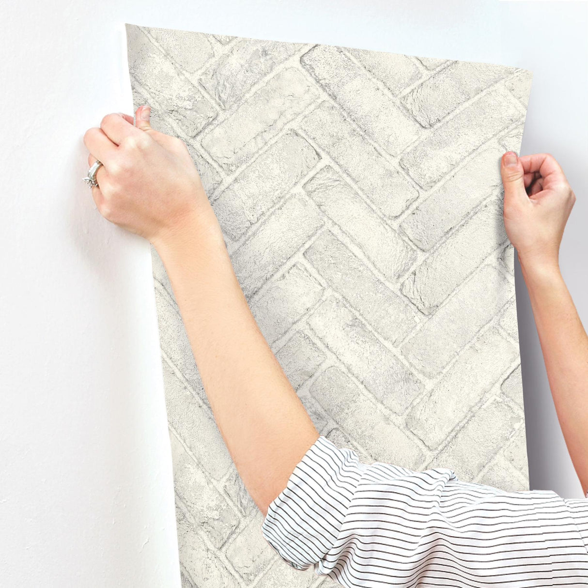 York Canelle White Brick Herringbone Wallpaper