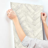 York Canelle White Brick Herringbone Wallpaper