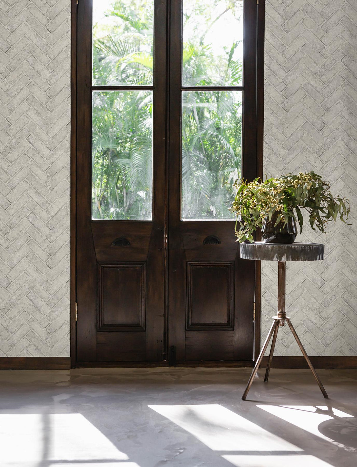 York Canelle White Brick Herringbone Wallpaper