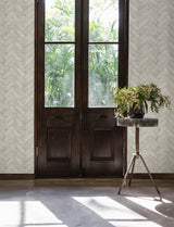 York Canelle White Brick Herringbone Wallpaper