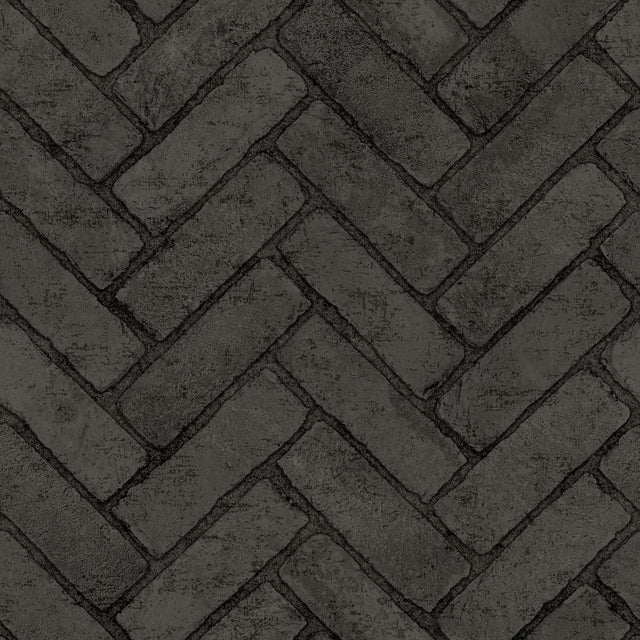 York Canelle Black Brick Herringbone Wallpaper