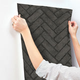 York Canelle Black Brick Herringbone Wallpaper