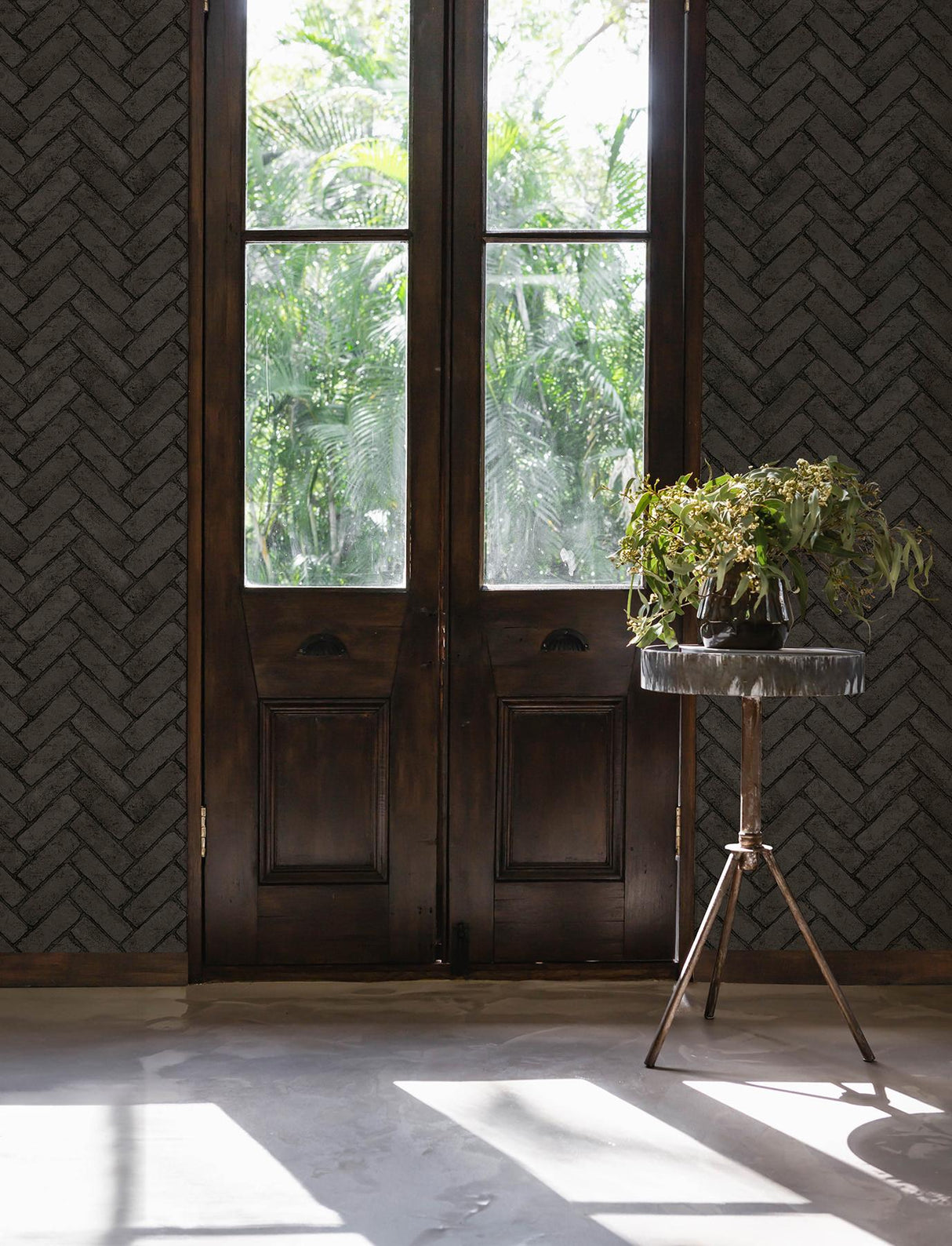 York Canelle Black Brick Herringbone Wallpaper