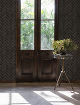 York Canelle Black Brick Herringbone Wallpaper