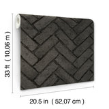 York Canelle Black Brick Herringbone Wallpaper