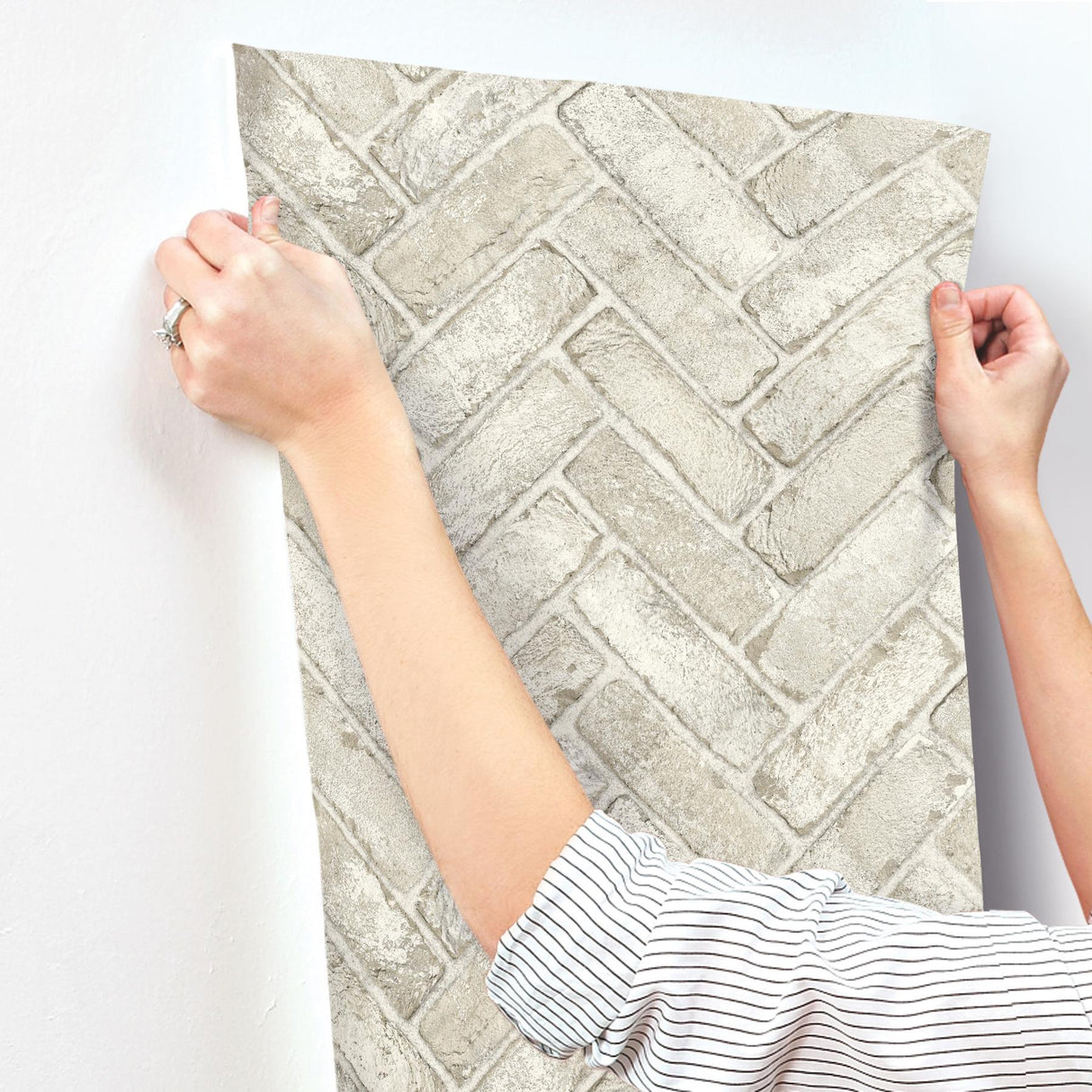 York Canelle Taupe Brick Herringbone Wallpaper