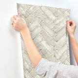 York Canelle Taupe Brick Herringbone Wallpaper