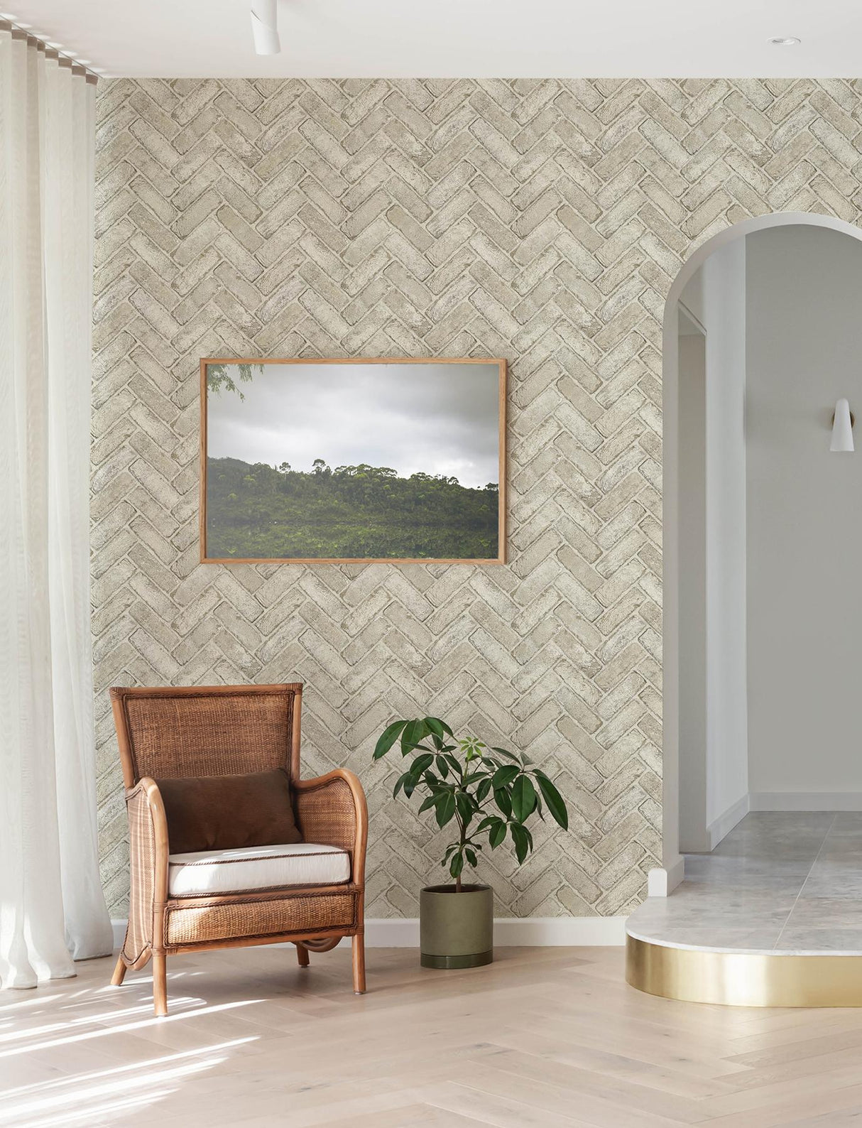York Canelle Taupe Brick Herringbone Wallpaper