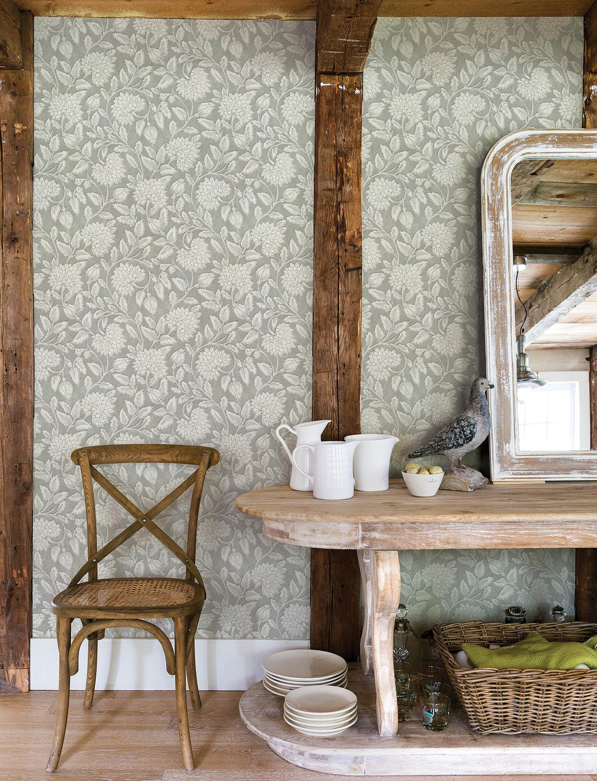 York Vadouvan Grey Jacobean Trail Wallpaper