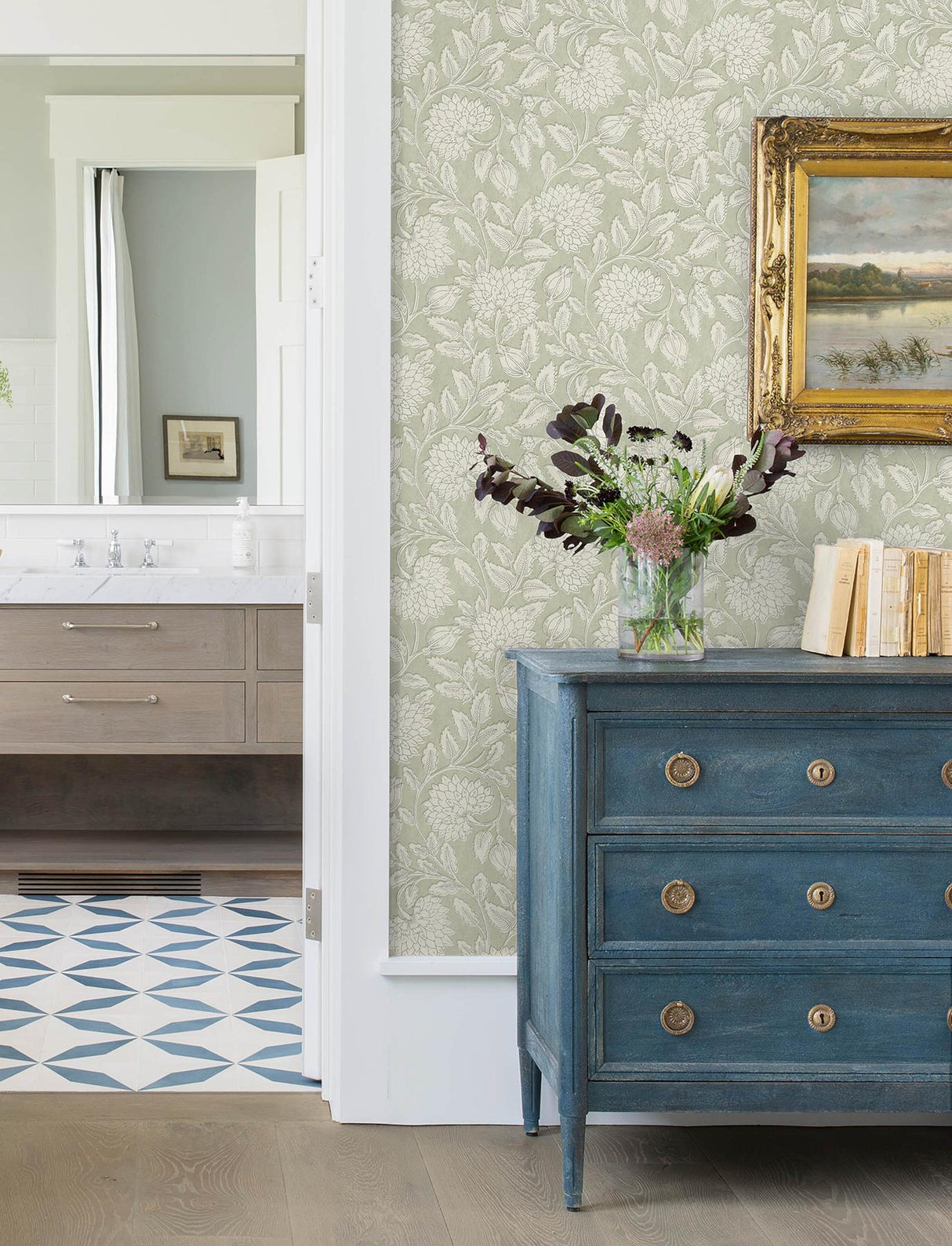 York Vadouvan Sage Jacobean Trail Wallpaper