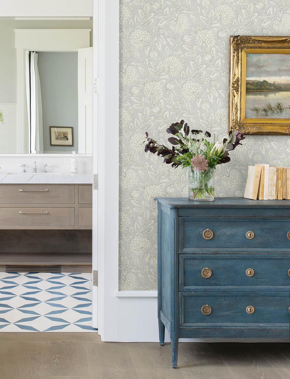 York Vadouvan Light Blue Jacobean Trail Wallpaper